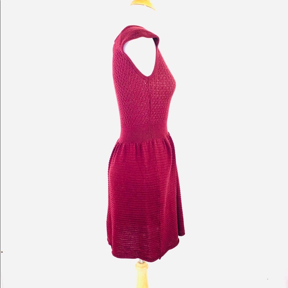 5/48 Saks Fifth Ave Skater Dress Wool Blend Maroon Wine Knit Dress NWOT Small - Picture 5 of 8